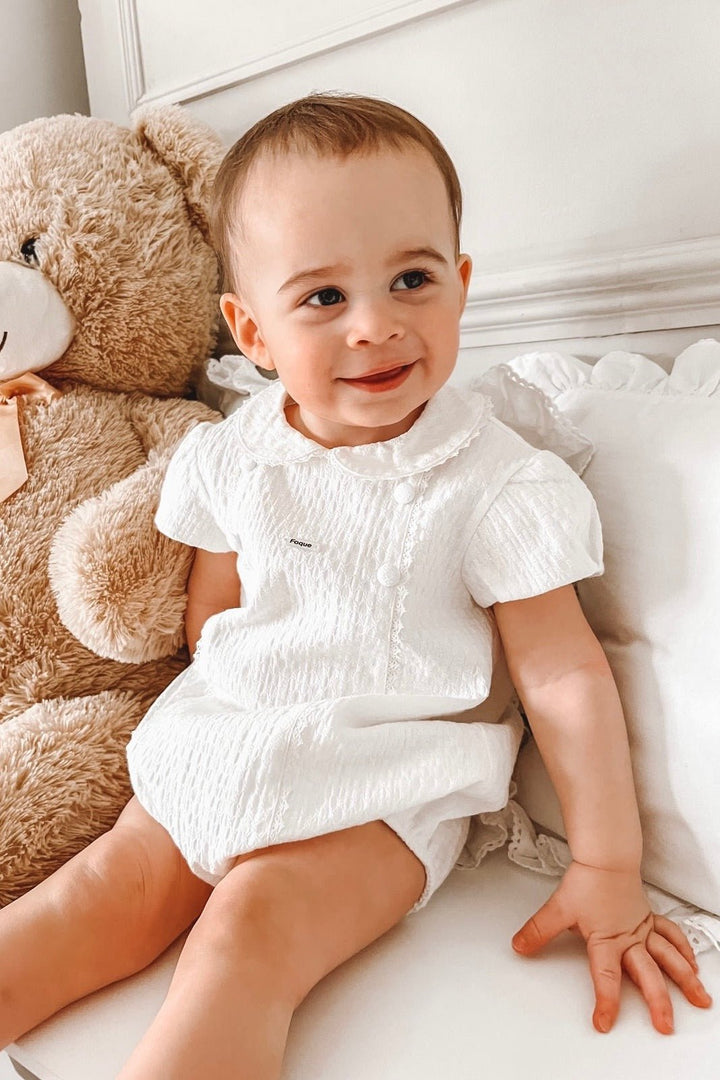 Foque "Lux" Ivory Cotton Romper - Millie and John