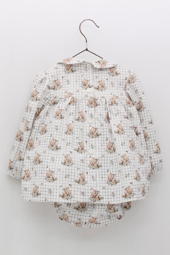 Foque "Maggie" Grey Squirrel Print Dress & Bloomers - Millie and John
