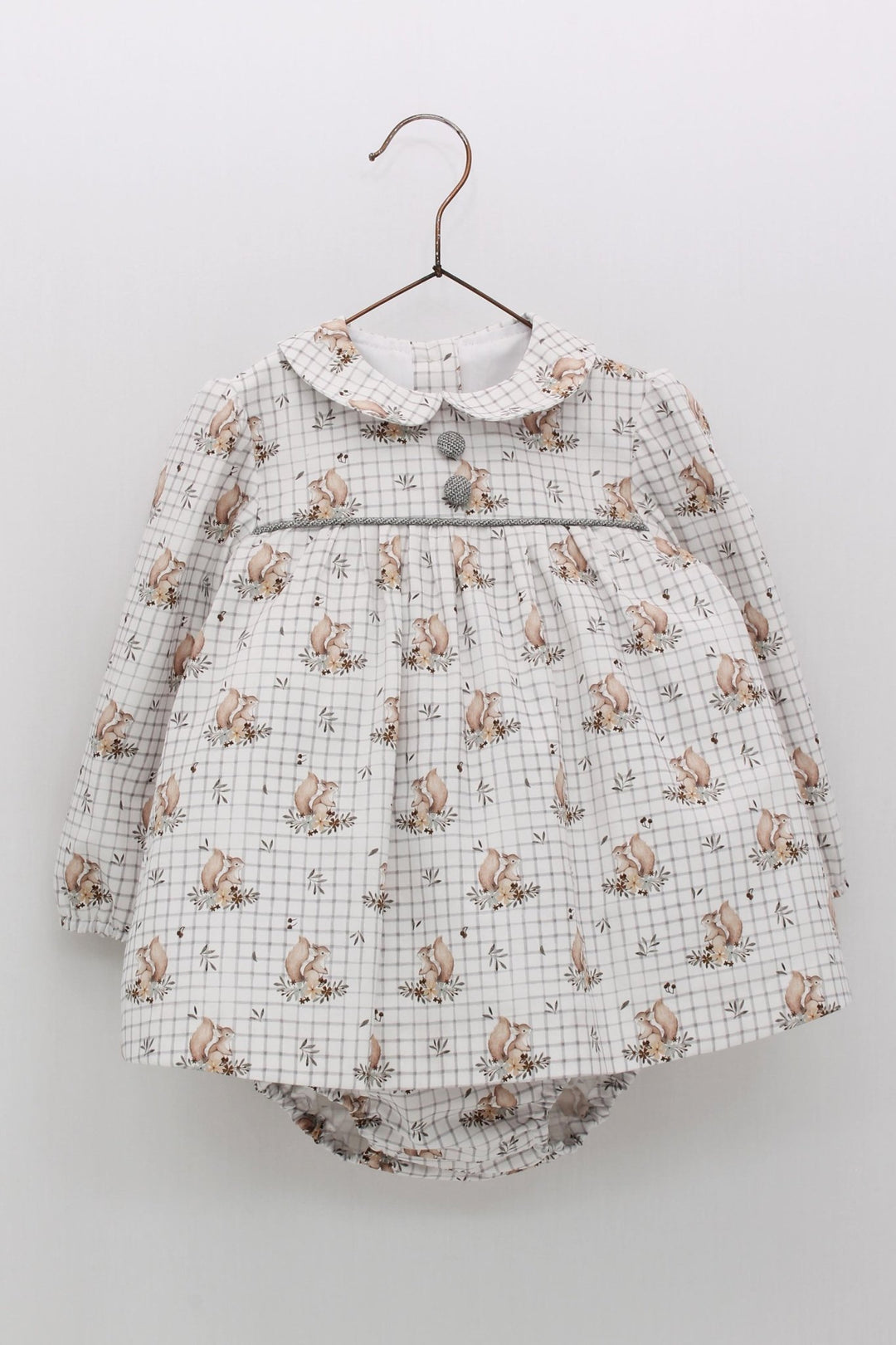 Foque "Maggie" Grey Squirrel Print Dress & Bloomers - Millie and John