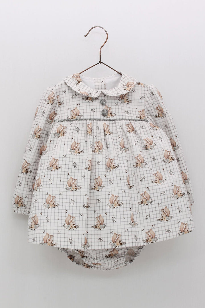 Foque "Maggie" Grey Squirrel Print Dress & Bloomers - Millie and John
