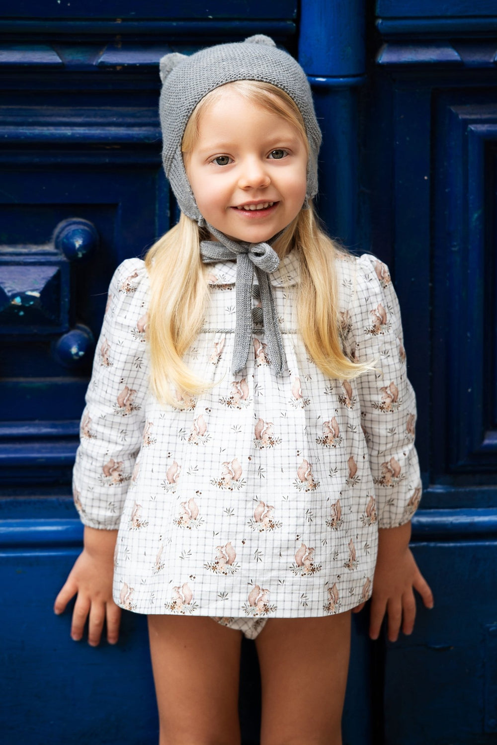 Foque "Maggie" Grey Squirrel Print Dress & Bloomers - Millie and John