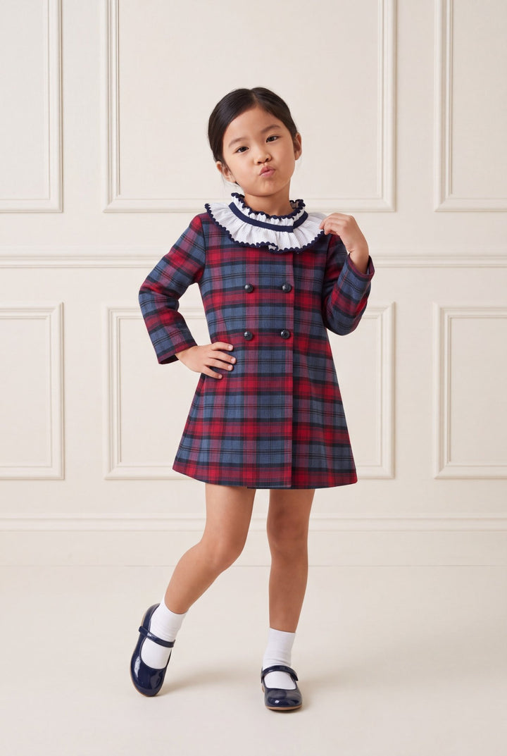 Foque "Margot" Navy &amp; Burgundy Tartan Dress - Millie and John