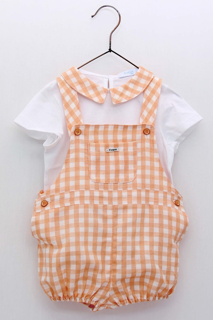 Foque "Micah" Peach Gingham Shirt & Dungarees - Millie and John