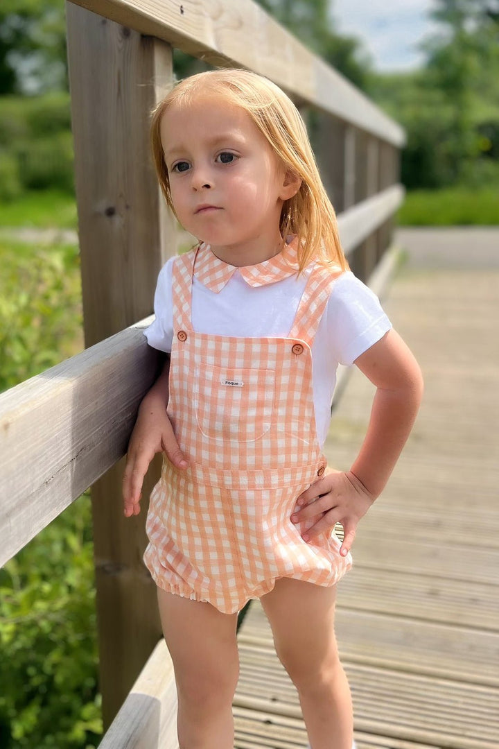 Foque "Micah" Peach Gingham Shirt & Dungarees - Millie and John