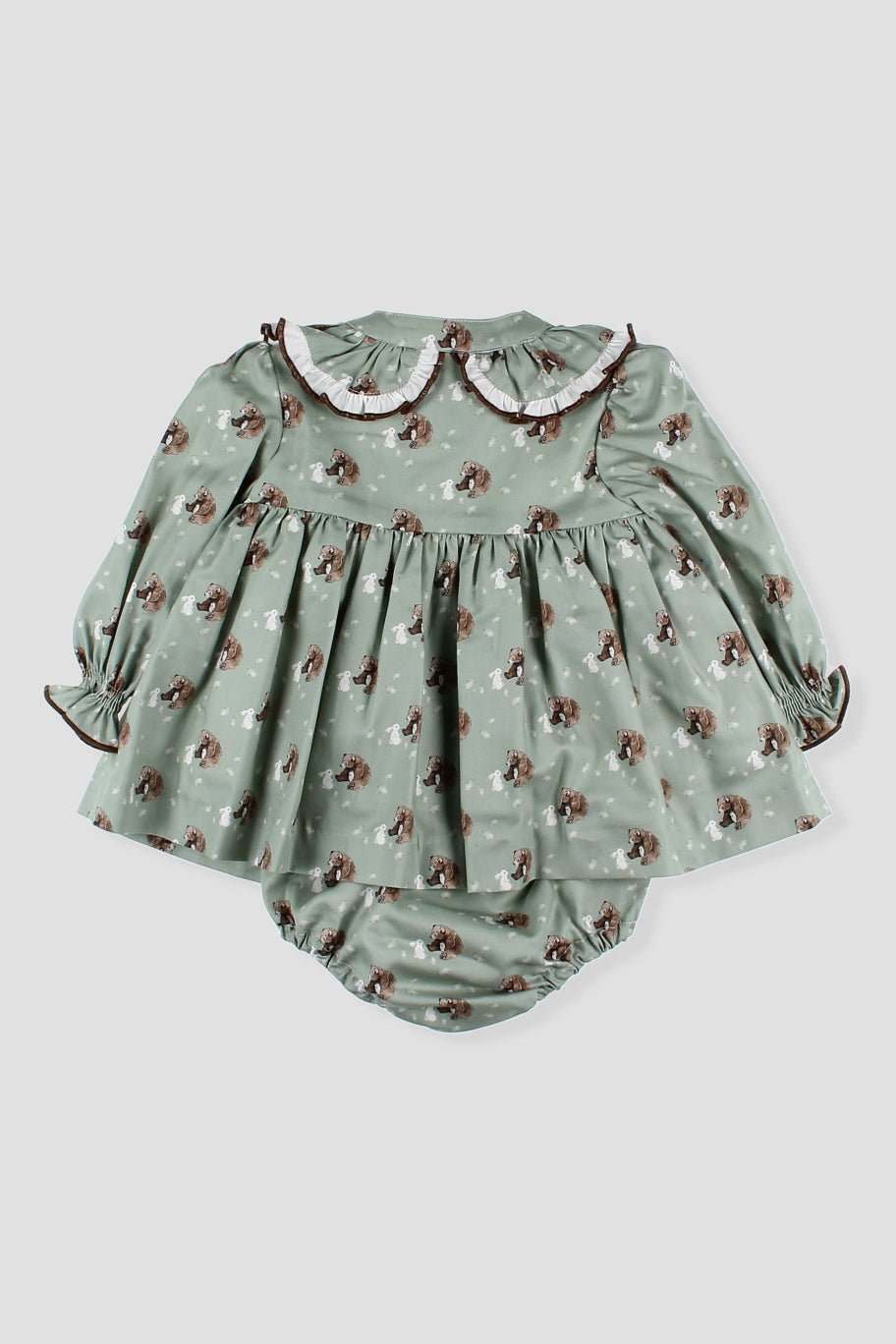Foque "Mimi" Sage Green Bear Dress & Bloomers - Millie and John