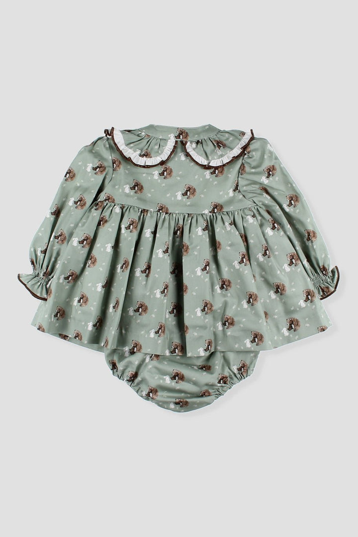 Foque "Mimi" Sage Green Bear Dress & Bloomers - Millie and John