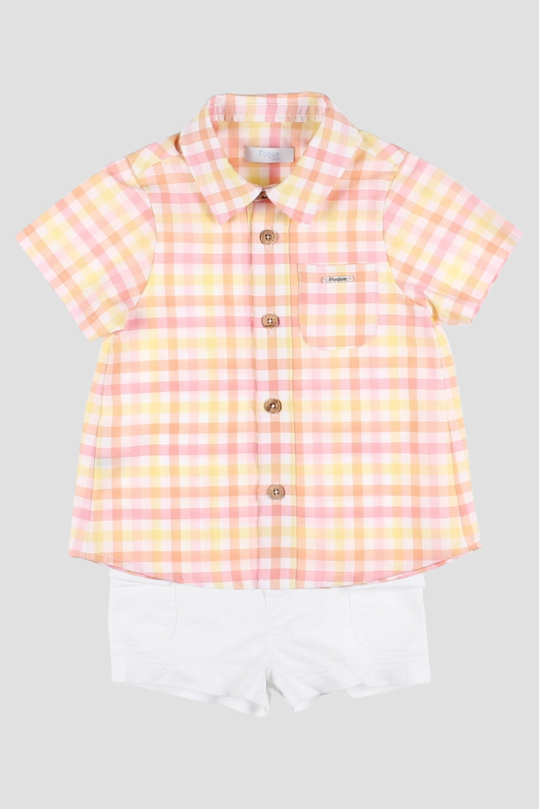 Foque "Orion" Orange, Pink & Lemon Gingham Shirt & Shorts - Millie and John