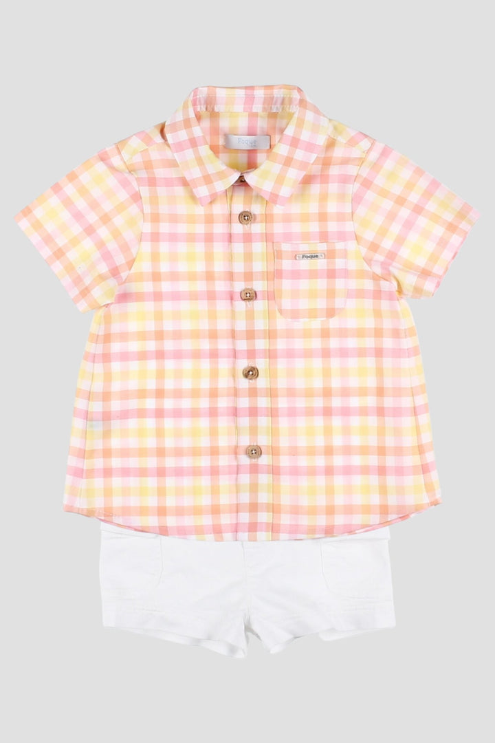 Foque "Orion" Orange, Pink & Lemon Gingham Shirt & Shorts - Millie and John