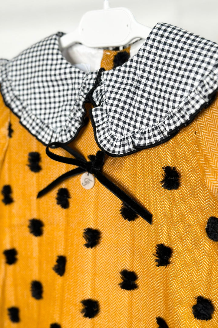 Foque "Peggy" Mustard & Black Gingham Polka Dot Dress - Millie and John