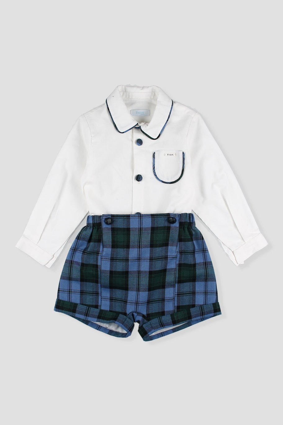 Foque PREORDER "Frederick" Cornflower Blue Tartan Shirt & Shorts - Millie and John