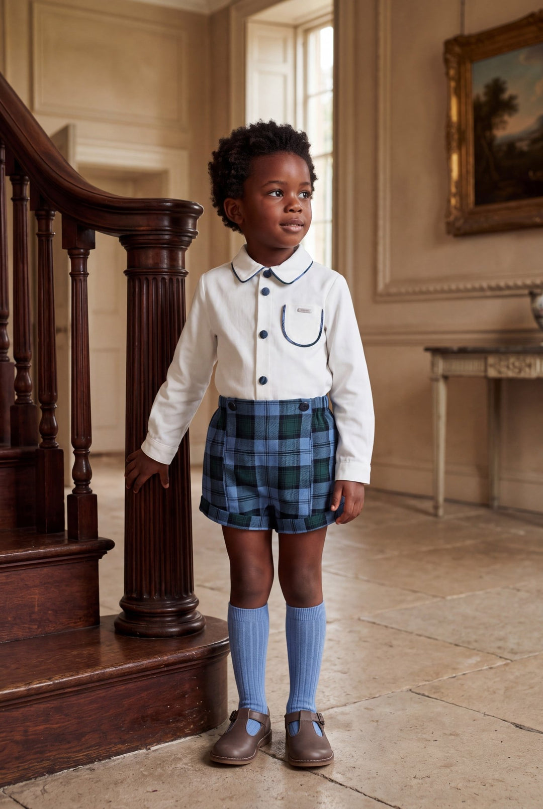 Foque PREORDER "Frederick" Cornflower Blue Tartan Shirt & Shorts - Millie and John