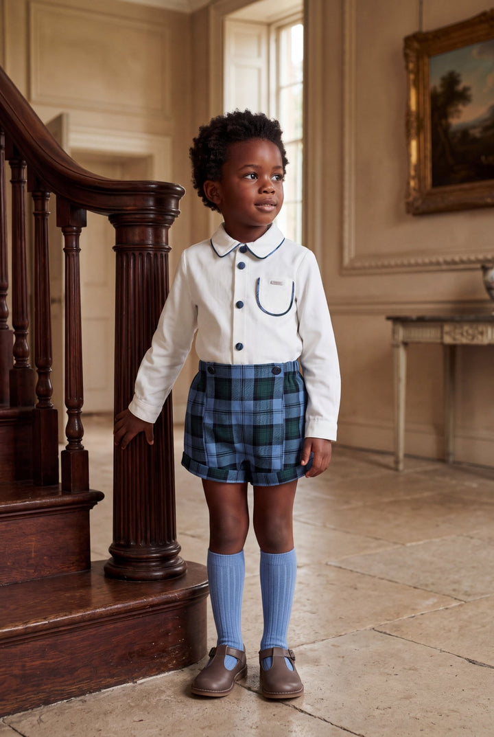 Foque PREORDER "Frederick" Cornflower Blue Tartan Shirt &amp; Shorts - Millie and John