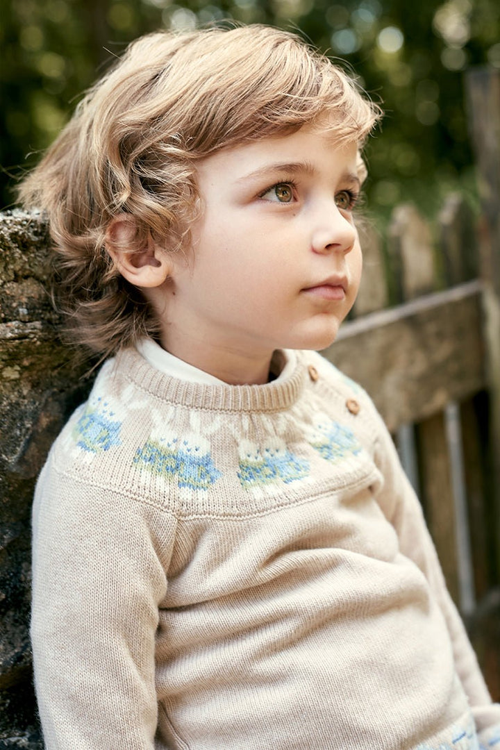Foque PREORDER "Rafferty" Stone Knitted Bunny Jumper - Millie and John