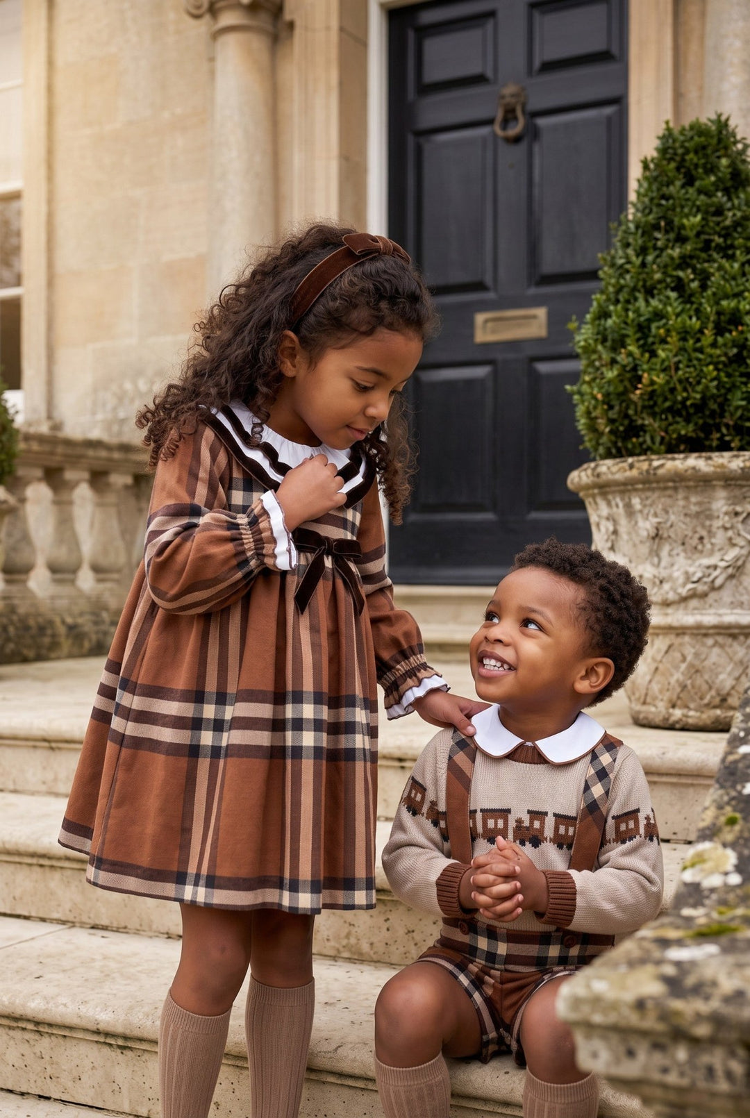 Foque PREORDER "Vivienne" Chocolate Brown Tartan Dress - Millie and John