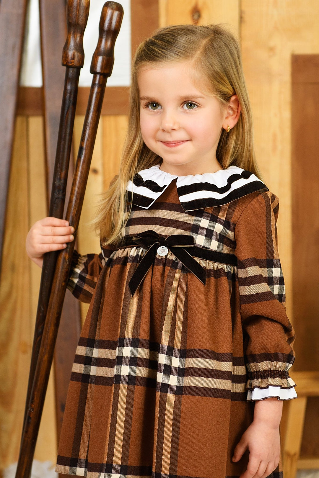 Foque PREORDER "Vivienne" Chocolate Brown Tartan Dress - Millie and John
