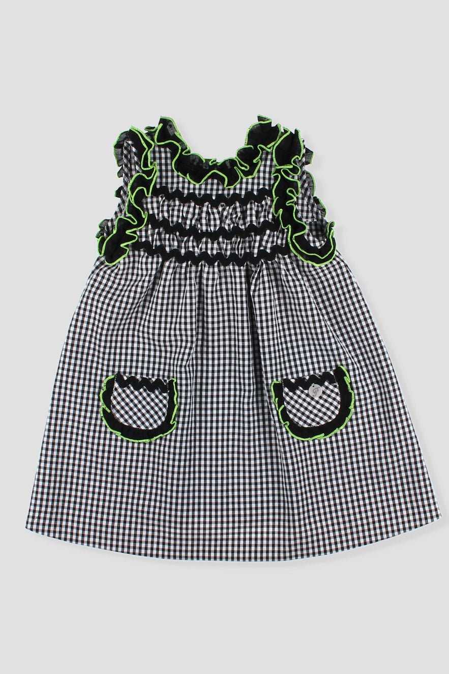 Foque "Roxie" Black Gingham & Neon Lime Dress - Millie and John