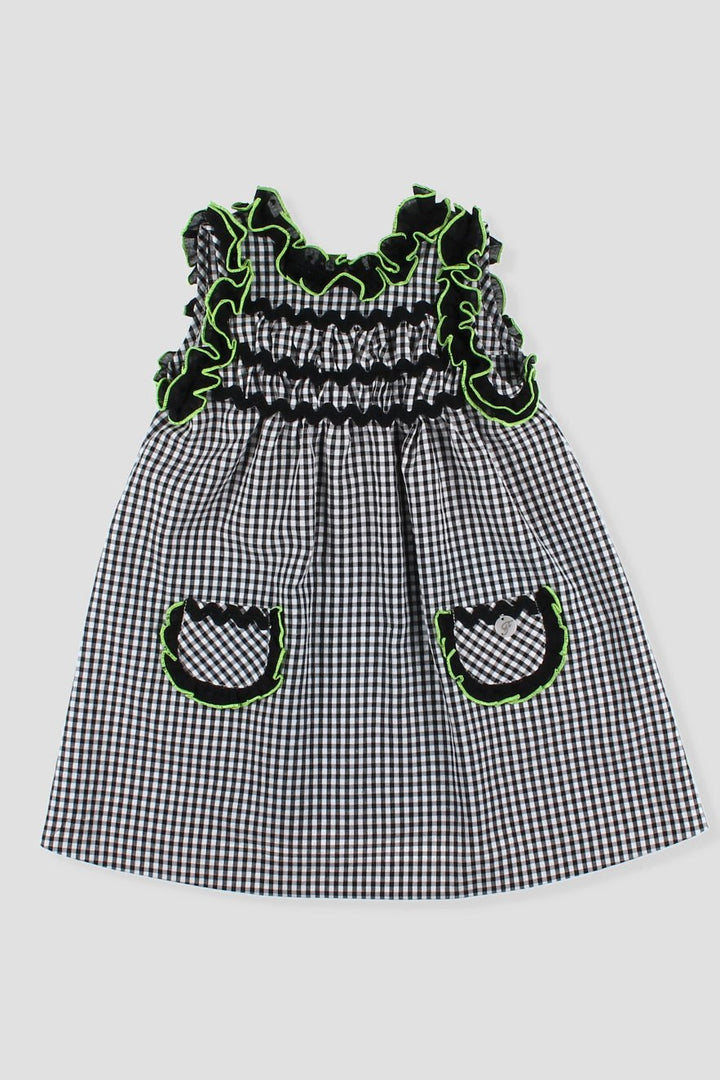 Foque "Roxie" Black Gingham & Neon Lime Dress - Millie and John