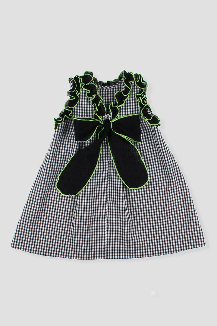 Foque "Roxie" Black Gingham & Neon Lime Dress - Millie and John