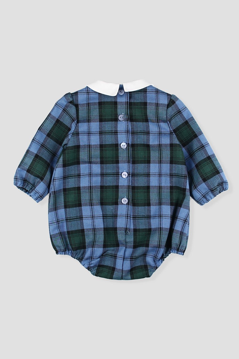 Foque "Sebastian" Cornflower Blue Tartan Romper - Millie and John