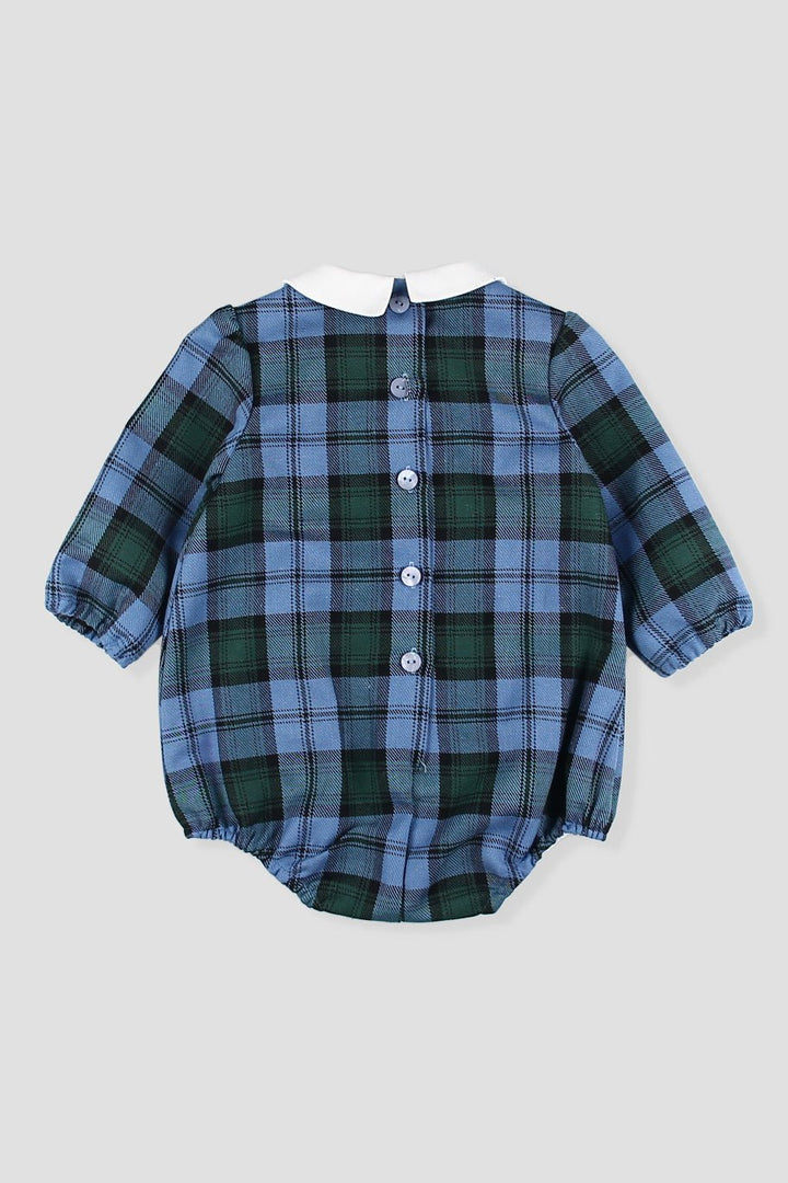 Foque "Sebastian" Cornflower Blue Tartan Romper - Millie and John