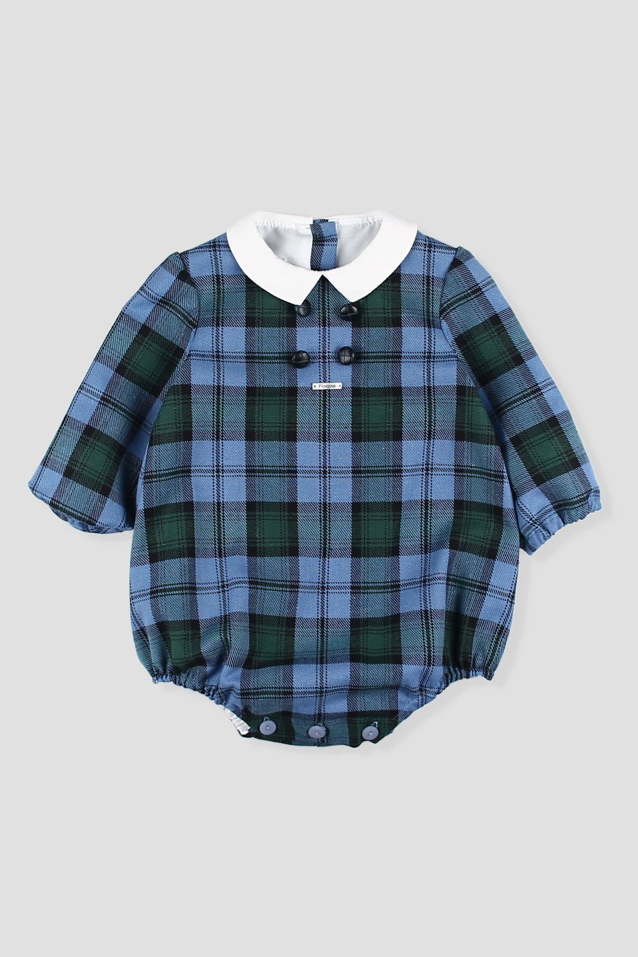 Foque "Sebastian" Cornflower Blue Tartan Romper - Millie and John