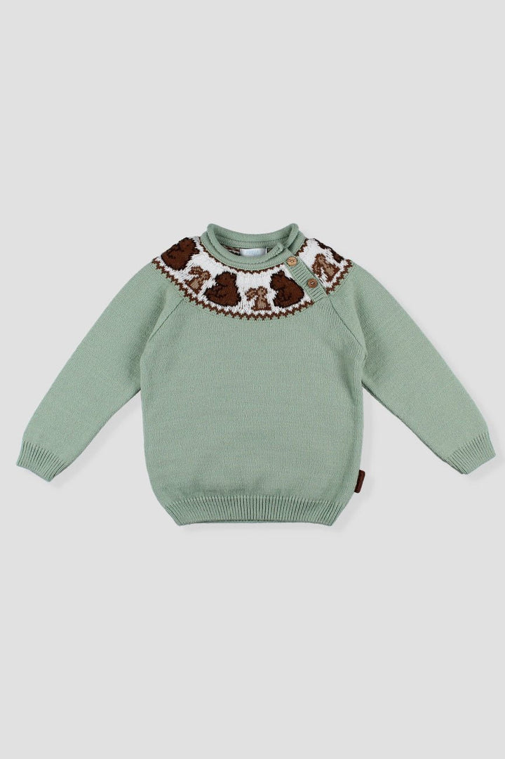 Foque "Stevie" Sage Green Knit Bear Jumper - Millie and John