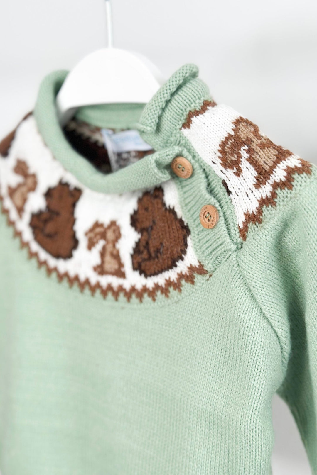 Foque "Stevie" Sage Green Knit Bear Jumper - Millie and John