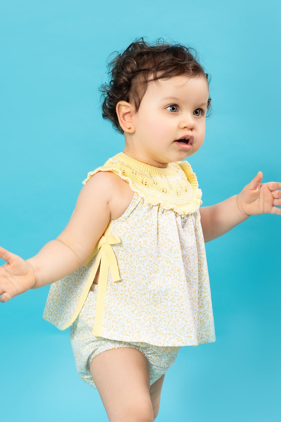 Foque "Tahlia" Lemon Half Knit Floral Dress & Bloomers - Millie and John