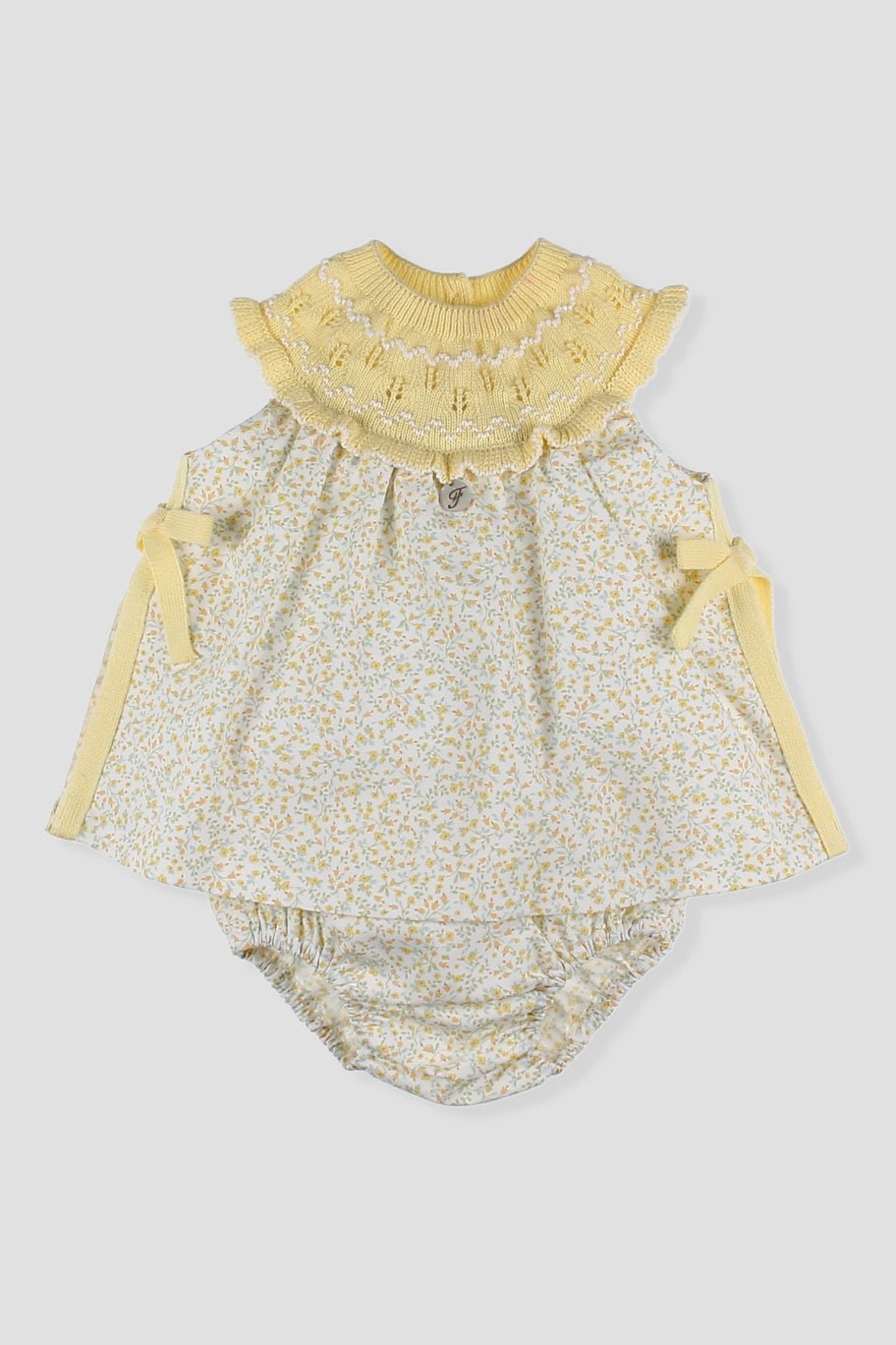 Foque "Tahlia" Lemon Half Knit Floral Dress & Bloomers - Millie and John