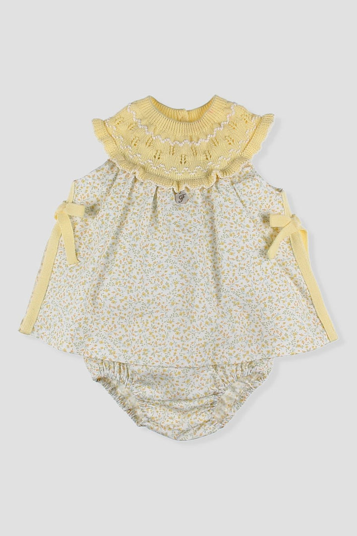Foque "Tahlia" Lemon Half Knit Floral Dress & Bloomers - Millie and John