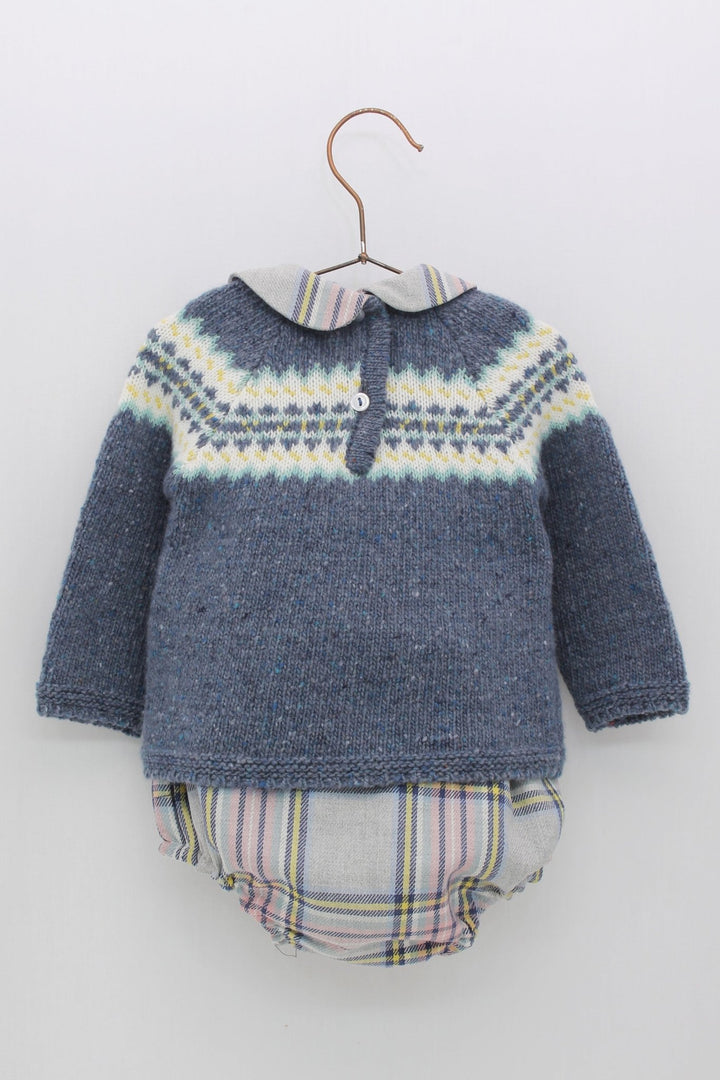 Foque "Timmy" Dusky Blue Knit Top & Tartan Jam Pants - Millie and John