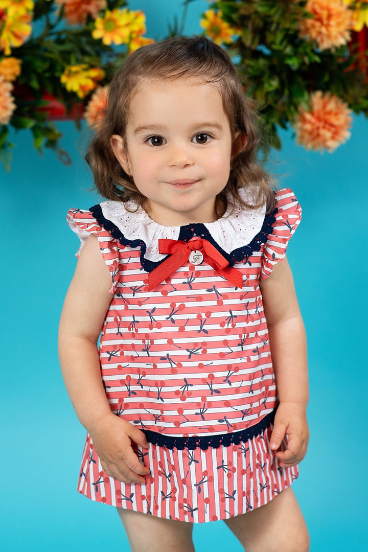 Foque "Trixie" Red Cherry Print Dress & Bloomers - Millie and John