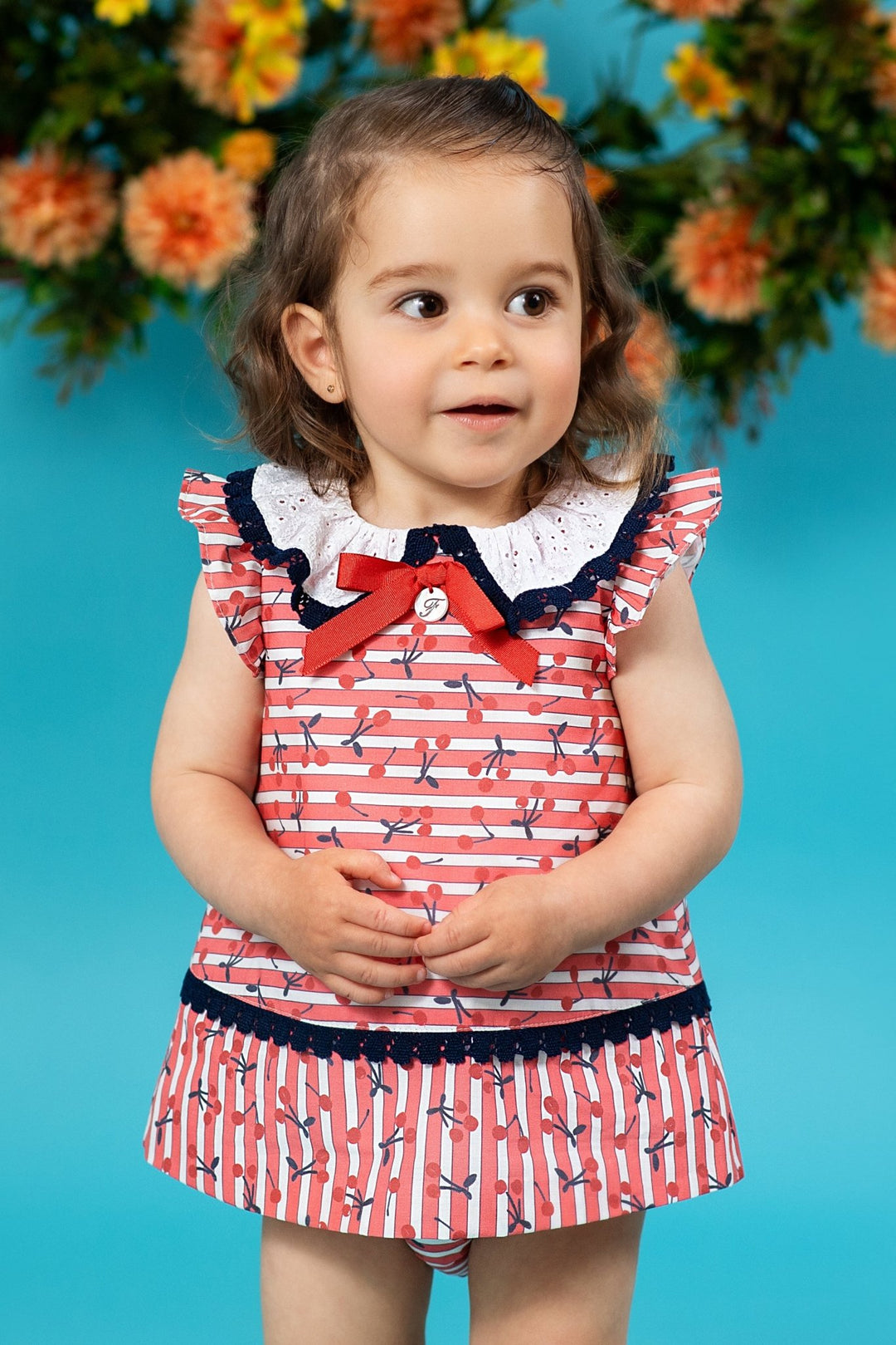 Foque "Trixie" Red Cherry Print Dress & Bloomers - Millie and John