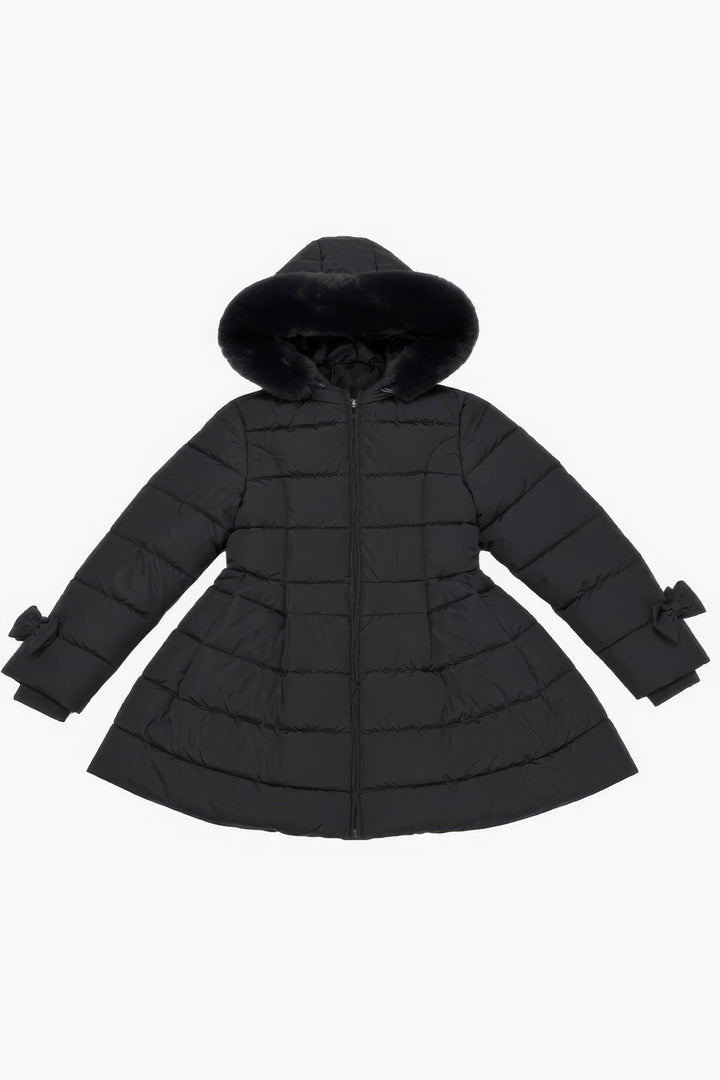 Giorgio Bambini "Clara" Black Bow Puffer School Coat - Millie and John