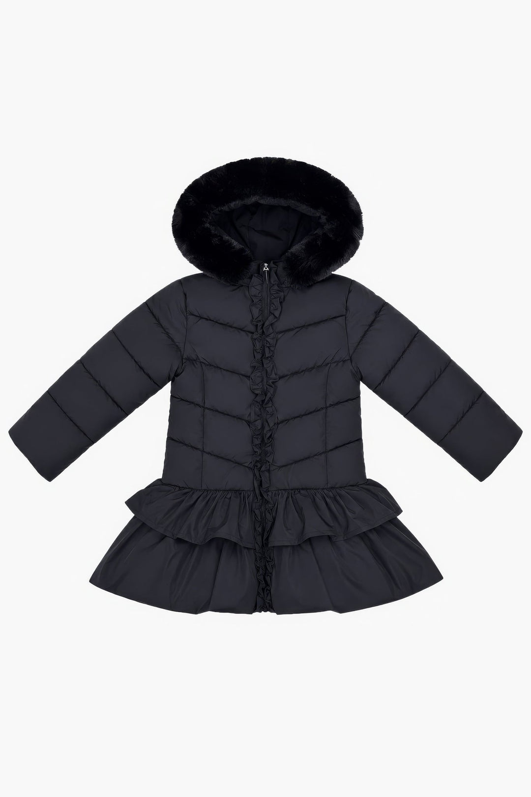 Giorgio Bambini "Florence" Black Ruffle Puffer School Coat - Millie and John