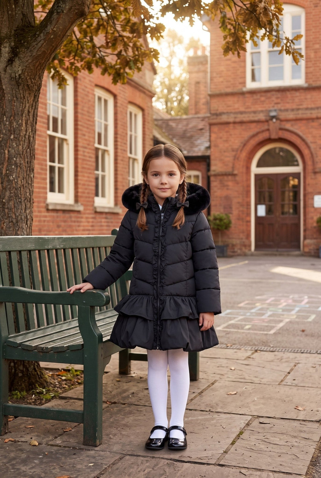 Giorgio Bambini "Florence" Black Ruffle Puffer School Coat - Millie and John