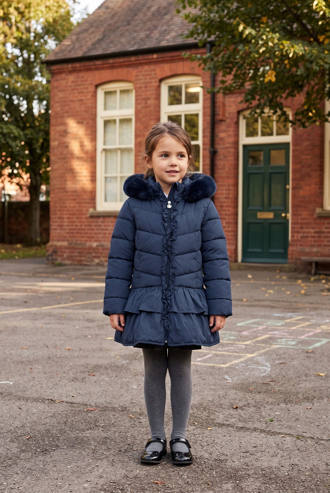 Giorgio Bambini "Florence" Navy Ruffle Puffer School Coat - Millie and John