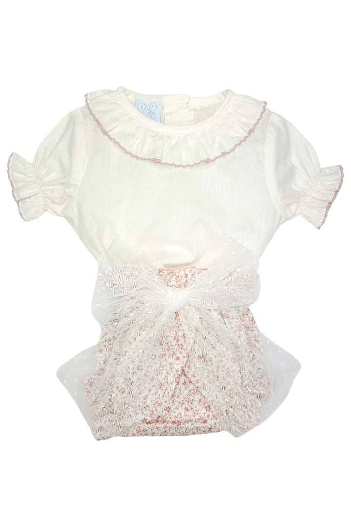 Granlei "Alexa" Blouse & Dusky Pink Floral Tulle Bloomers - Millie and John