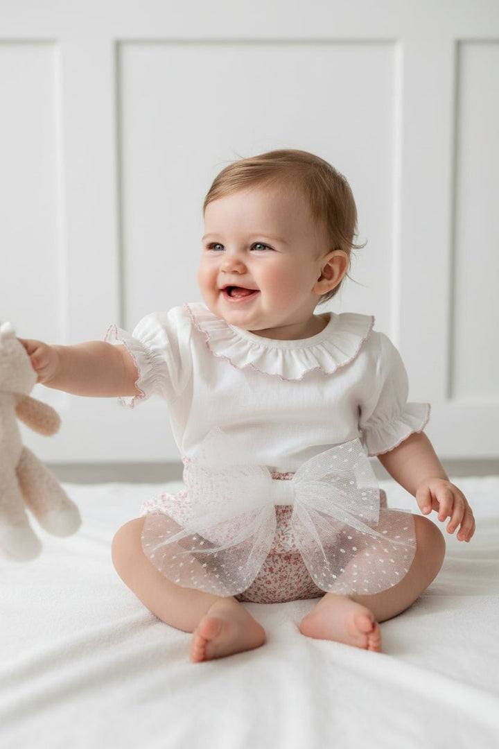 Granlei "Alexa" Blouse & Dusky Pink Floral Tulle Bloomers - Millie and John