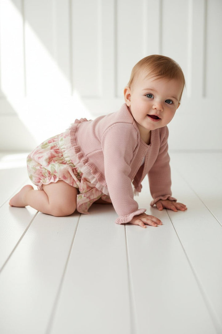 Granlei "Amara" Dusky Pink Tulle Cardigan & Floral Bloomers - Millie and John