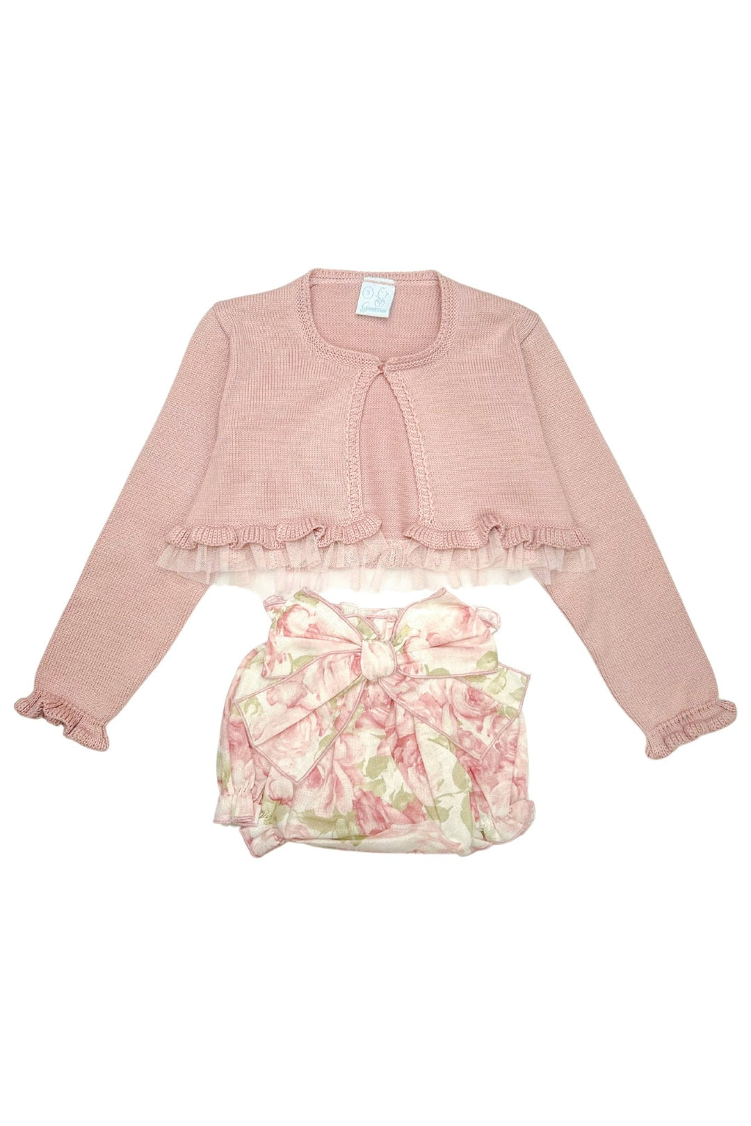 Granlei "Amara" Dusky Pink Tulle Cardigan & Floral Bloomers - Millie and John