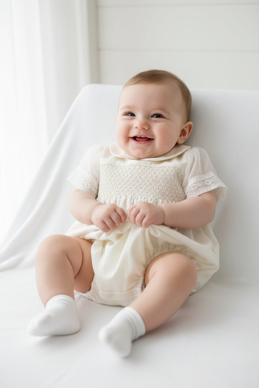 Granlei "Aspen" Ivory Smocked Romper - Millie and John
