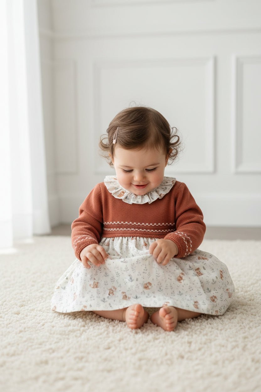 Granlei "Bianca" Terracotta Half Knit Fox Dress - Millie and John