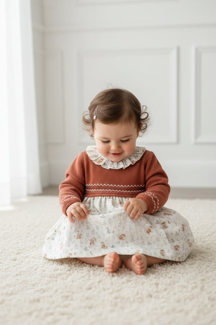 Granlei "Bianca" Terracotta Half Knit Fox Dress - Millie and John