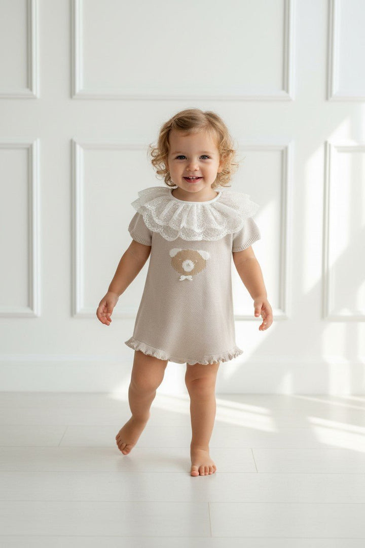 Granlei "Bluebelle" Stone Knitted Lace Collar Bear Romper - Millie and John