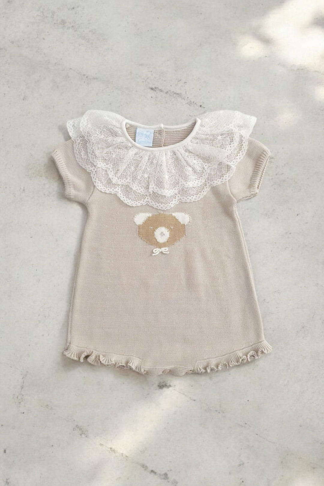 Granlei "Bluebelle" Stone Knitted Lace Collar Bear Romper - Millie and John