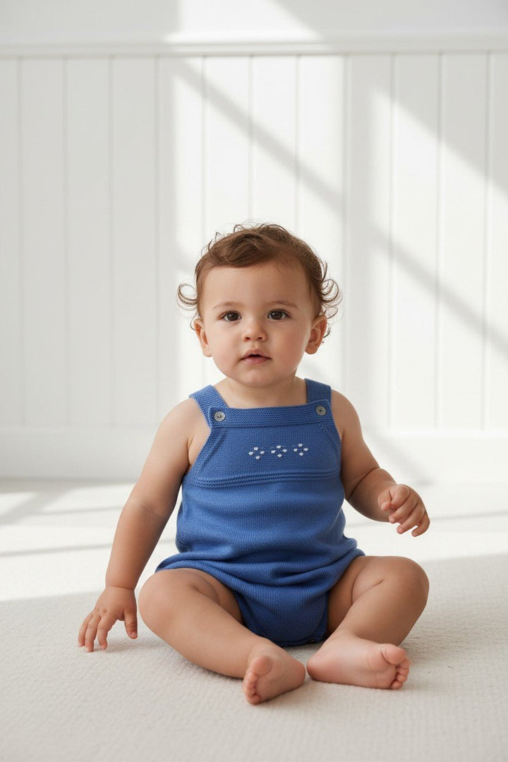 Granlei Classic Knitted Dungaree Romper - Dusky Blue - Millie and John
