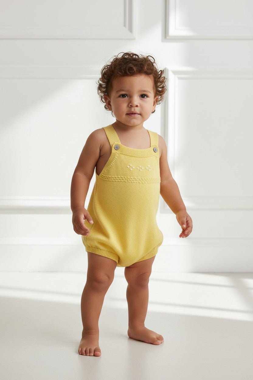 Granlei Classic Knitted Dungaree Romper - Pale Yellow - Millie and John