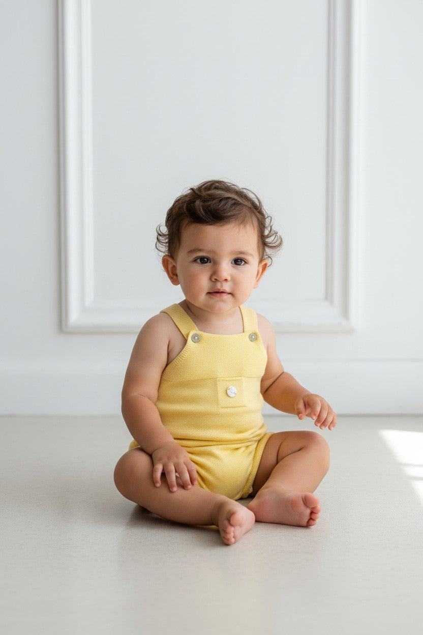 Granlei Classic Short Knitted Dungarees - Pale Yellow - Millie and John