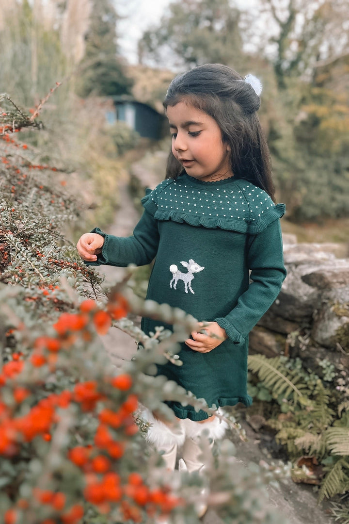 Granlei "Cora" Bottle Green Knit Bambi Dress - Millie and John